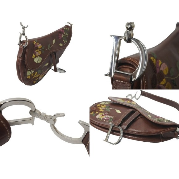 Christian Dior Saddle Shoulder Bag Embroidery Leather Brown - Picture 4 of 8